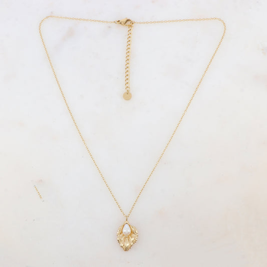 Collier avec pendentif feuille et perle d'eau douce (40+5CM)