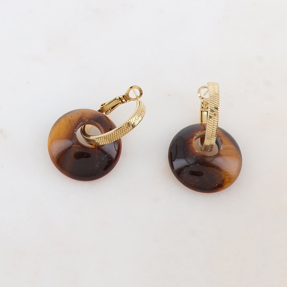 Créoles à cliquet, motif maille serpent, pierre naturelle 2,2 x 3,5 cm