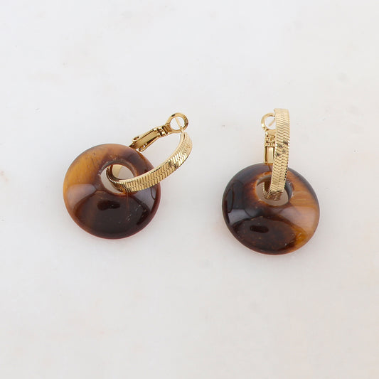 Créoles à cliquet, motif maille serpent, pierre naturelle 2,2 x 3,5 cm