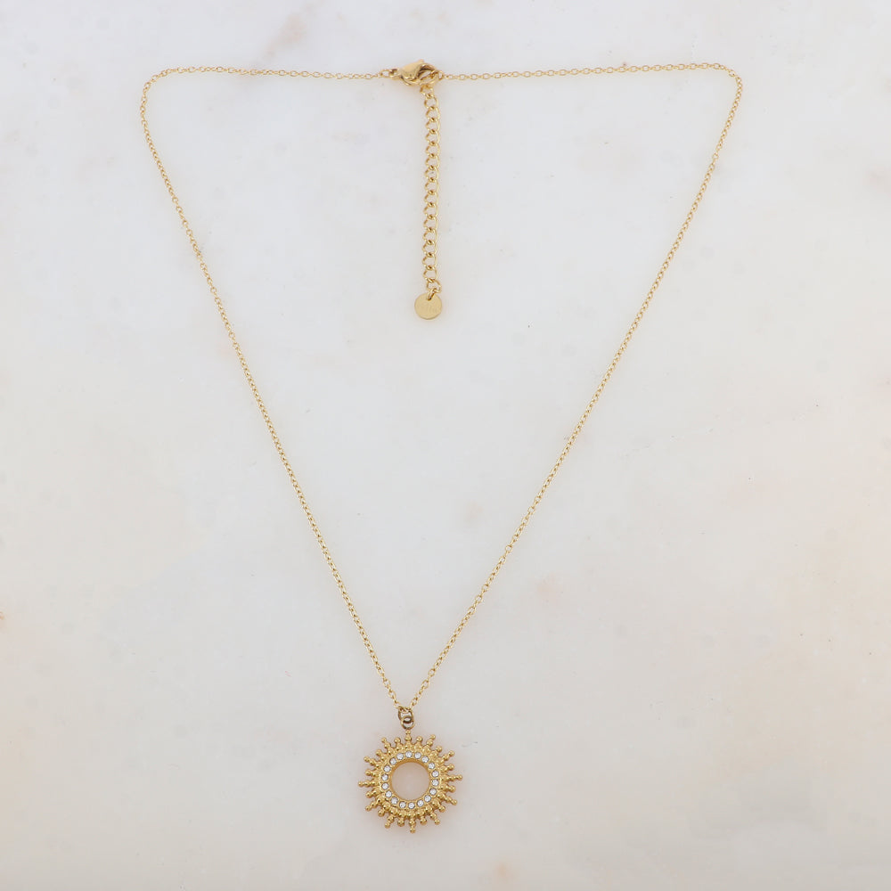 Collier avec pendentif rond ajouré et strass (40+5CM)