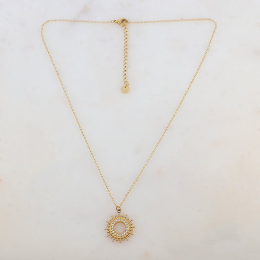 Collier avec pendentif rond ajouré et strass (40+5CM)