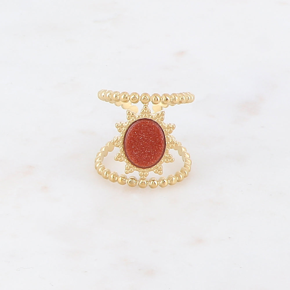 Bague double rangs avec pierre naturelle ovale - Pierre de sable rouge