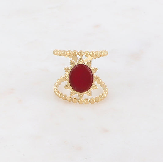 Bague double rangs avec pierre naturelle ovale - Cornaline
