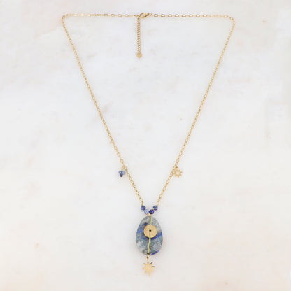 Sautoir avec pierres naturelles, pampille soleil et étoile (60+5CM)