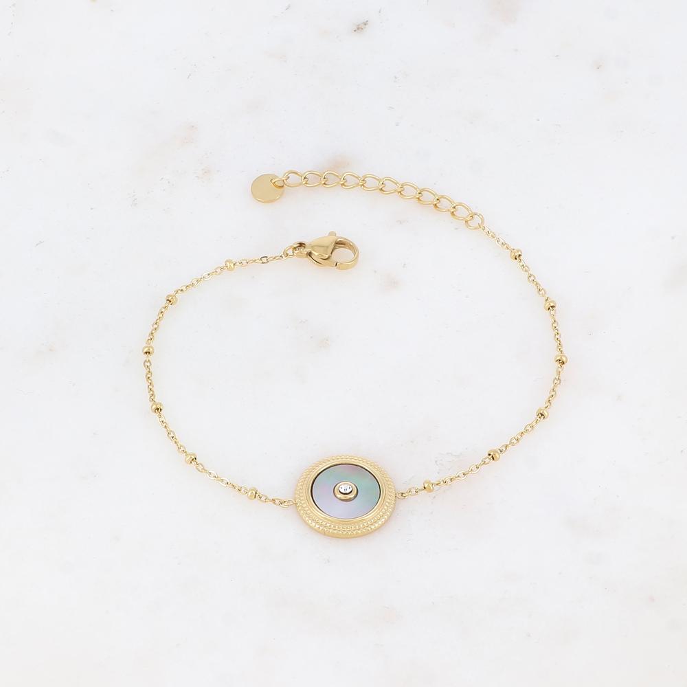 Bracelet avec pampille ronde, strass, nacre