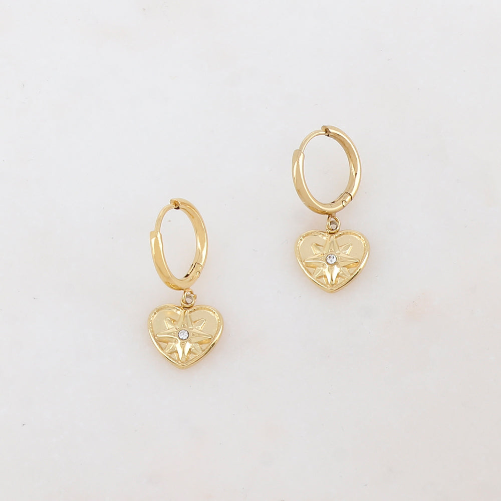 Créoles avec pendant cœur, étoile et strass 1,2 x 2,3 cm