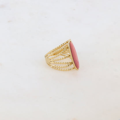 Bague multi-rangs style semainier croisée avec pierre naturelle - Rhodonite