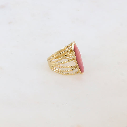 Bague multi-rangs style semainier croisée avec pierre naturelle - Rhodonite