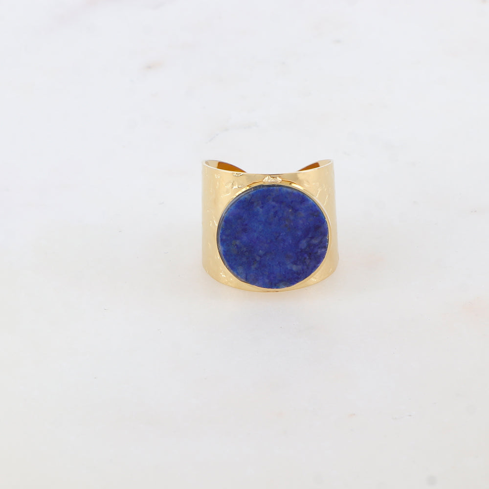 Bague épaisse martelée avec pierre naturelle - Lapis lazulite