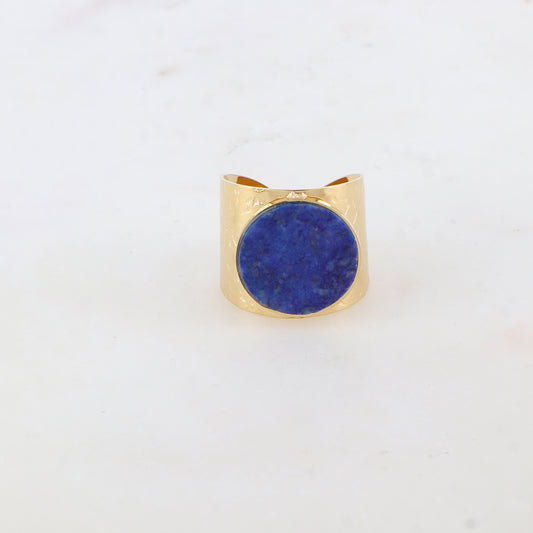Bague épaisse martelée avec pierre naturelle - Lapis lazulite