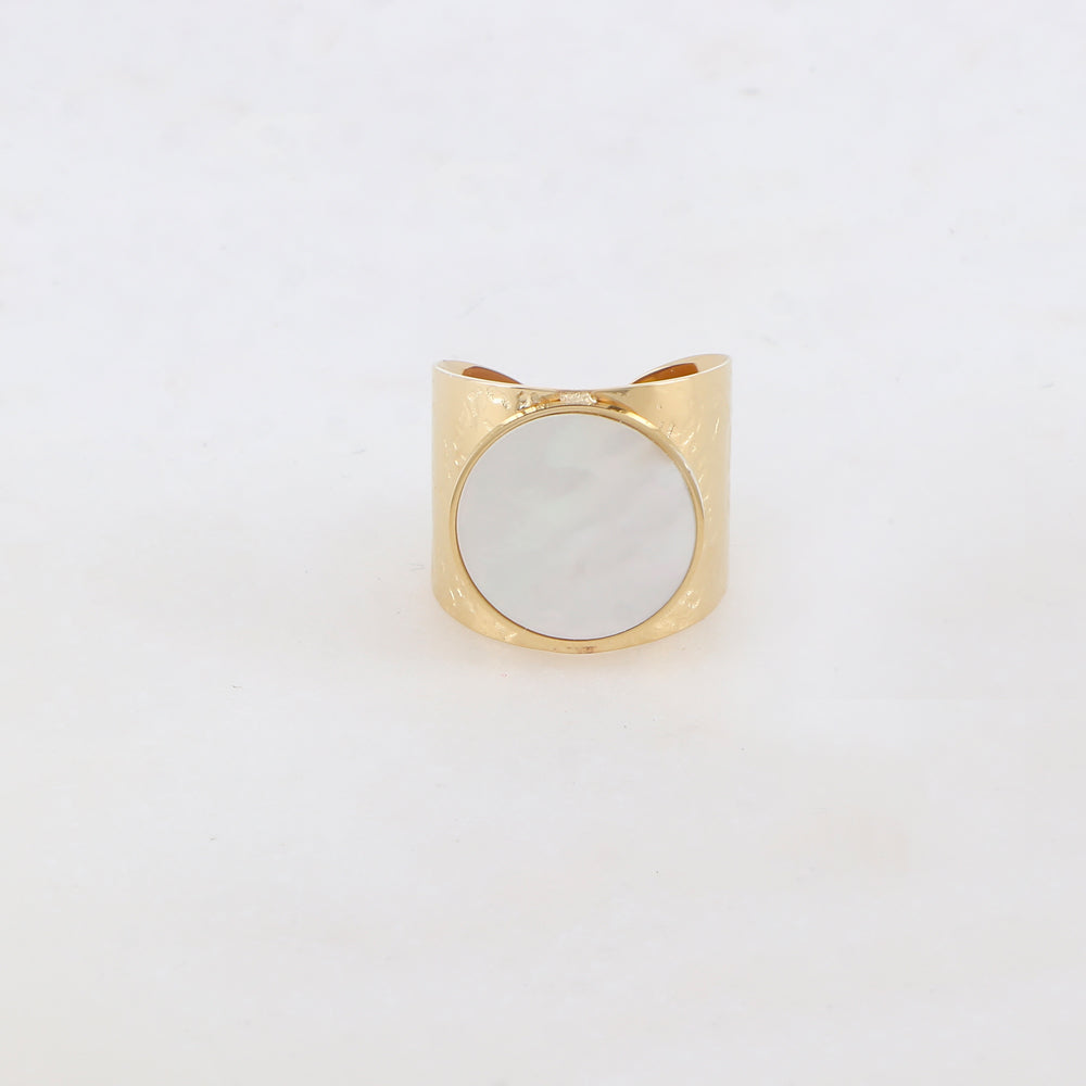 Bague épaisse martelée avec pierre naturelle - Nacre