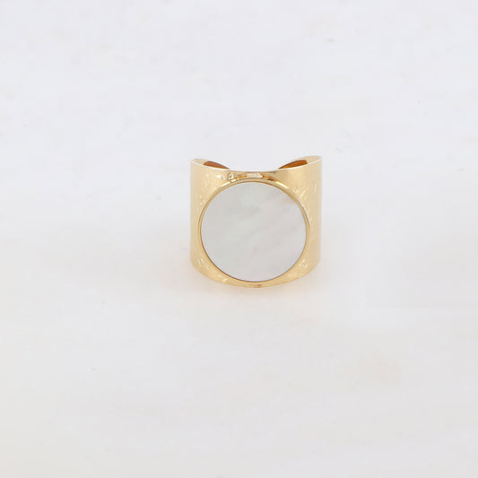 Bague épaisse martelée avec pierre naturelle - Nacre