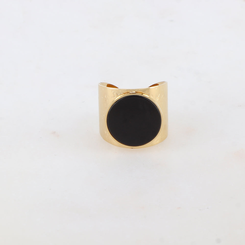 Bague épaisse martelée avec pierre naturelle - Onyx