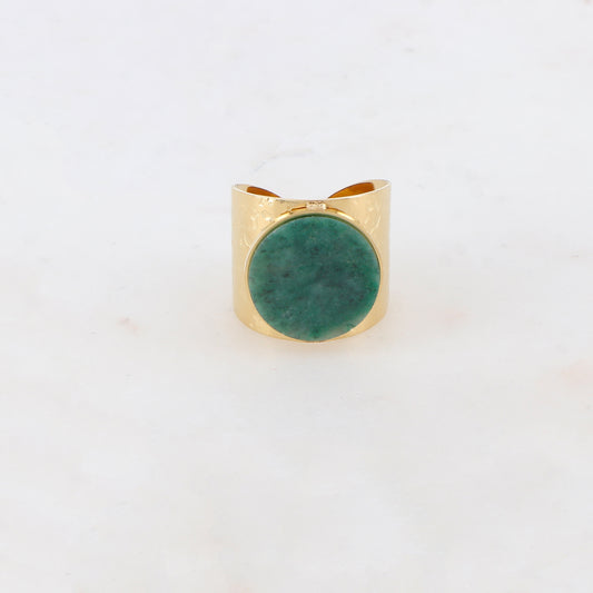 Bague épaisse martelée avec pierre naturelle - Aventurine