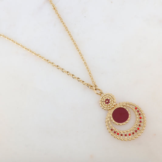 Collier avec pendentif embelli d'émail, motif fleur (60+5CM)
