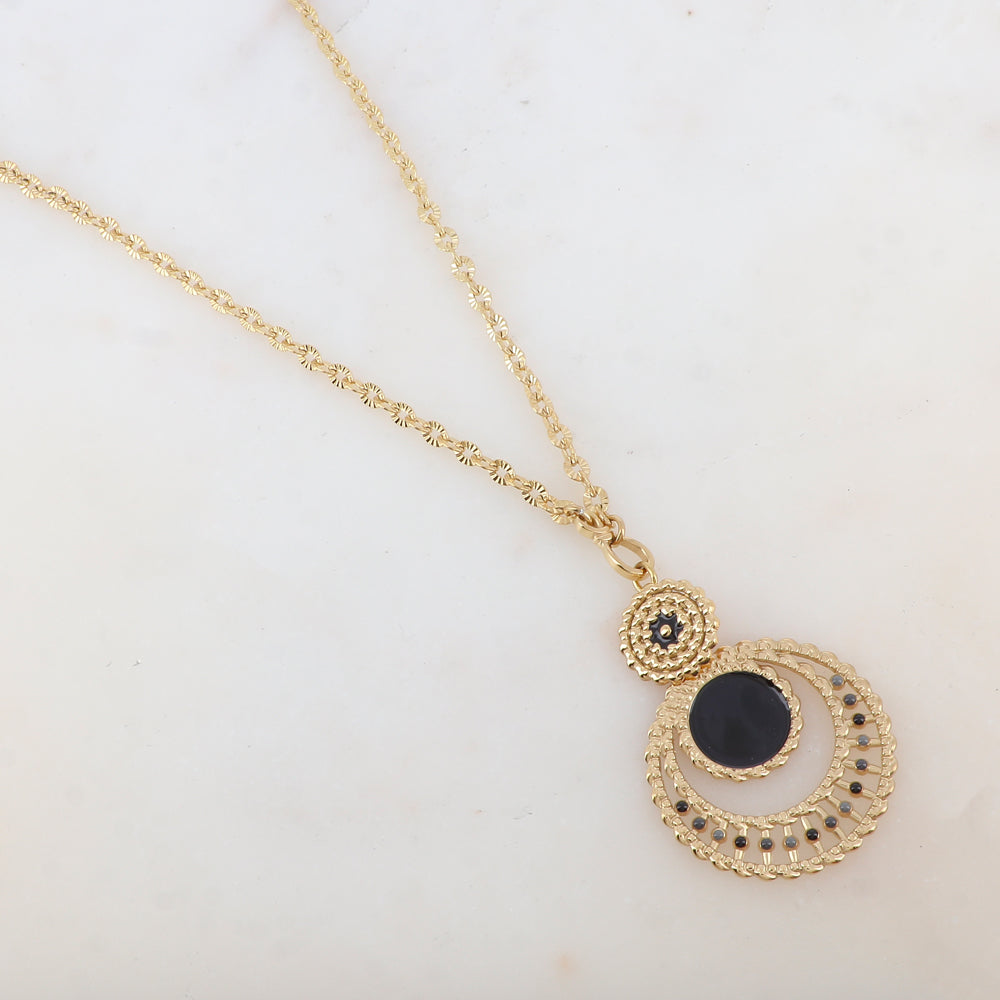 Collier avec pendentif embelli d'émail, motif fleur(60+5CM)