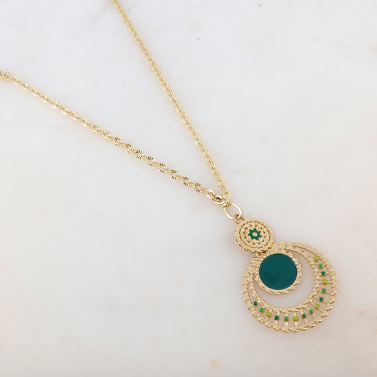 Collier avec pendentif embelli d'émail, motif fleur(60+5CM)