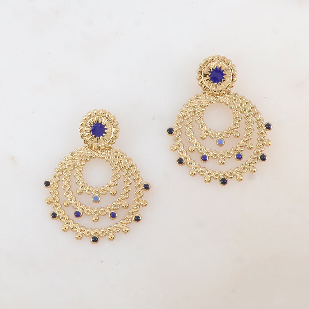 B.O à puce avec pièces géométriques, motif étoile et émail 4 x 5 cm.