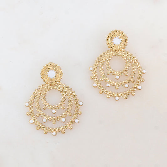 B.O à puce avec pièces géométriques, motif étoile et émail 4 x 5 cm.