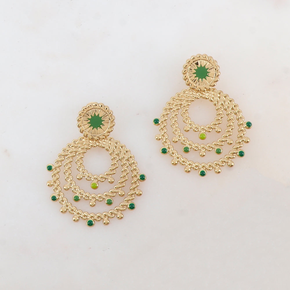 B.O à puce avec pièces géométriques, motif étoile et émail 4 x 5 cm.