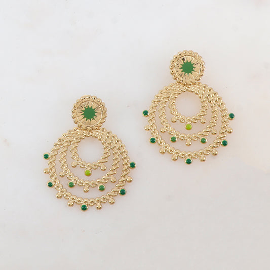 B.O à puce avec pièces géométriques, motif étoile et émail 4 x 5 cm.