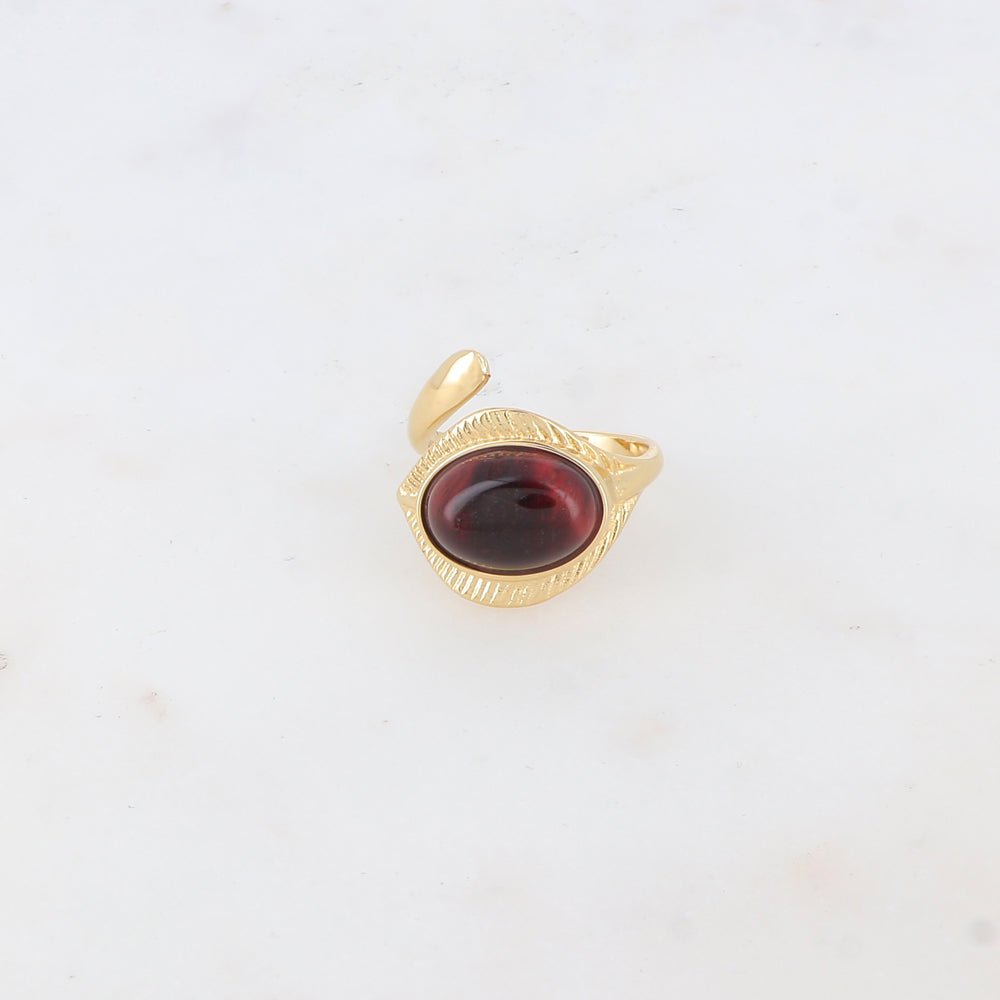 Bague fine avec pierre naturelle ovale - Œil de taureau