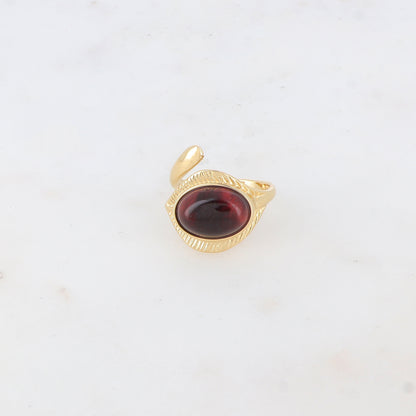 Bague fine avec pierre naturelle ovale - Œil de taureau
