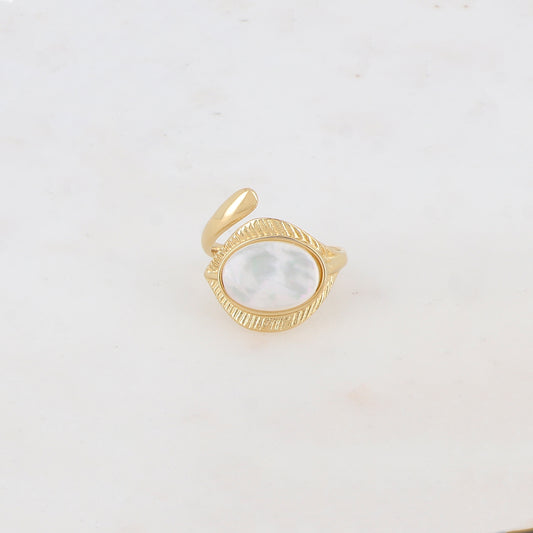 Bague fine avec pierre naturelle ovale - Nacre