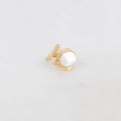 Bague fine avec pierre naturelle ovale - Nacre
