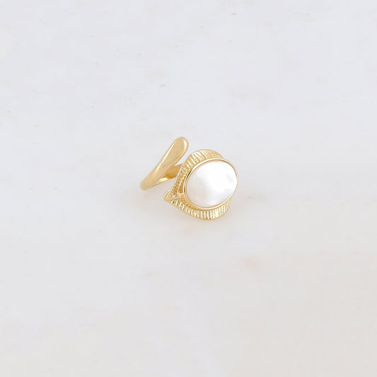 Bague fine avec pierre naturelle ovale - Nacre