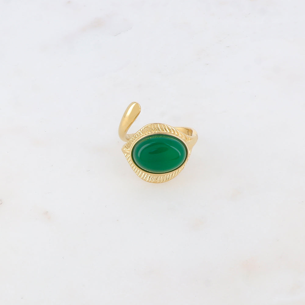 Bague fine avec pierre naturelle ovale - Jade vert