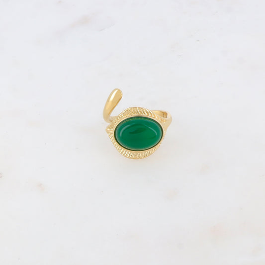 Bague fine avec pierre naturelle ovale - Jade vert