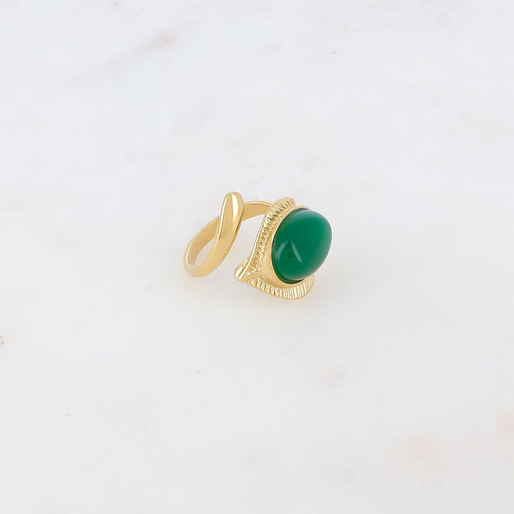 Bague fine avec pierre naturelle ovale - Jade vert