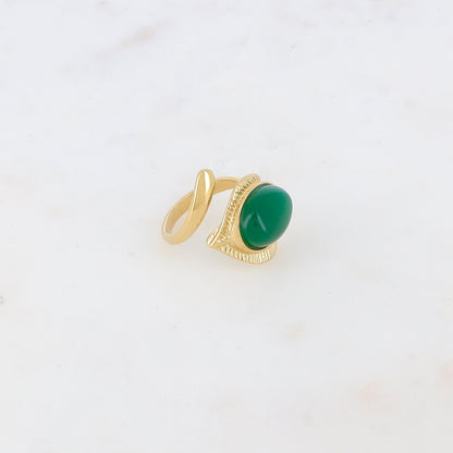Bague fine avec pierre naturelle ovale - Jade vert