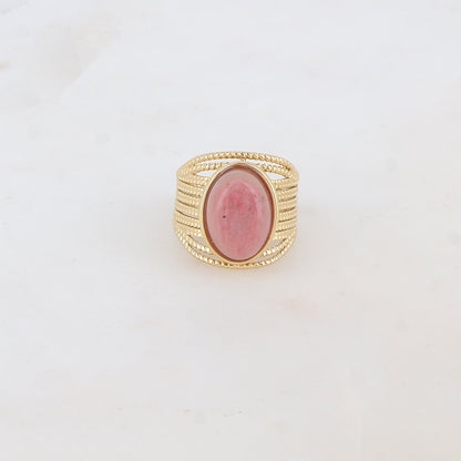 Bague multirangs avec pierre naturelle ovale - Rhodonite