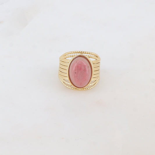 Bague multirangs avec pierre naturelle ovale - Rhodonite