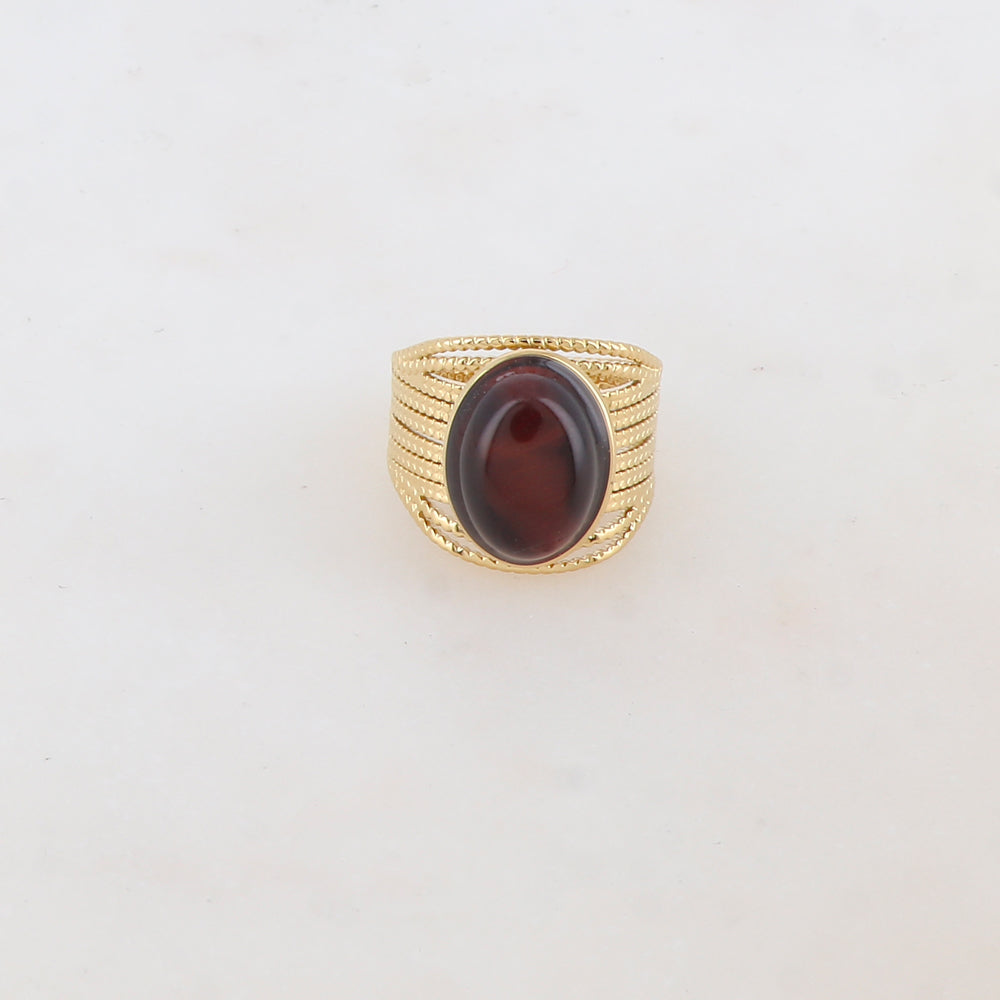 Bague multirangs avec pierre naturelle ovale - Œil de taureau