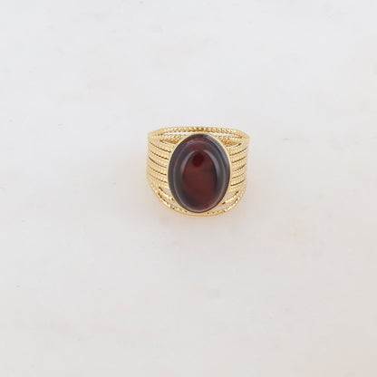 Bague multirangs avec pierre naturelle ovale - Œil de taureau