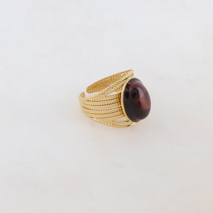 Bague multirangs avec pierre naturelle ovale - Œil de taureau