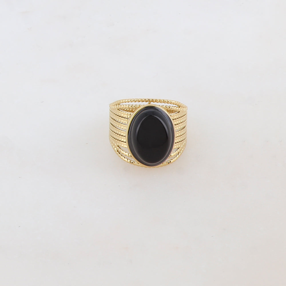 Bague multirangs avec pierre naturelle ovale - Onyx