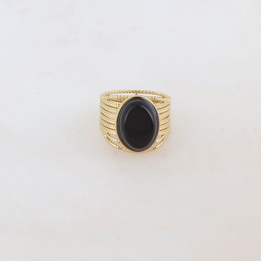 Bague multirangs avec pierre naturelle ovale - Onyx