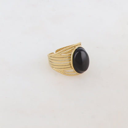 Bague multirangs avec pierre naturelle ovale - Onyx