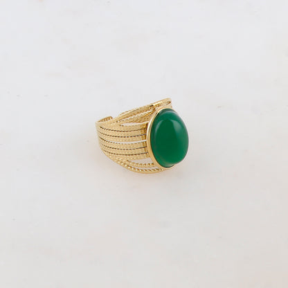 Bague multirangs avec pierre naturelle ovale - Jade vert