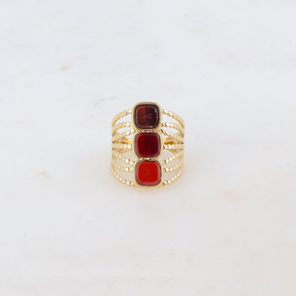 Bague multi-rangs style semainier avec 3 pierres naturelles carrées