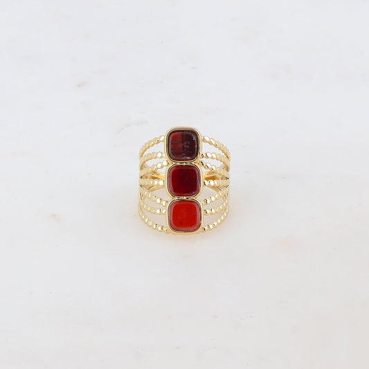 Bague multi-rangs style semainier avec 3 pierres naturelles carrées