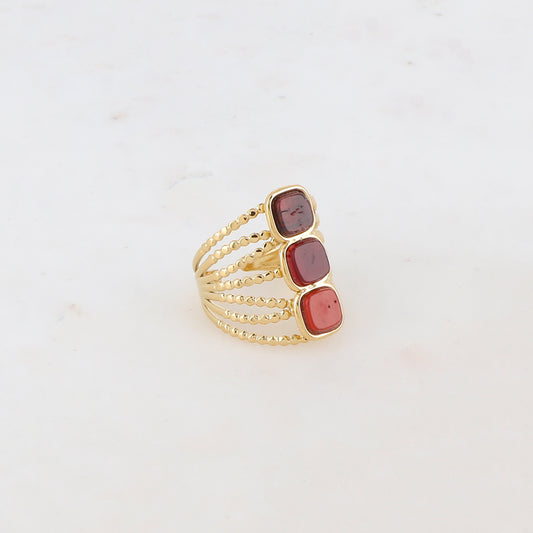 Bague multi-rangs style semainier avec 3 pierres naturelles carrées