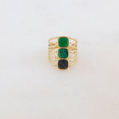Bague multi-rangs style semainier avec 3 pierres naturelles carrées