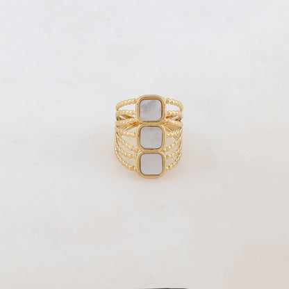 Bague multi-rangs style semainier avec 3 nacres carrées