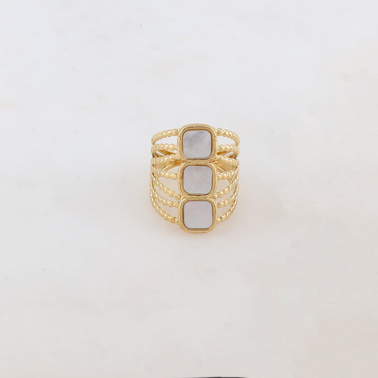 Bague multi-rangs style semainier avec 3 nacres carrées