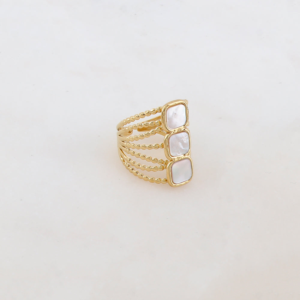 Bague multi-rangs style semainier avec 3 nacres carrées